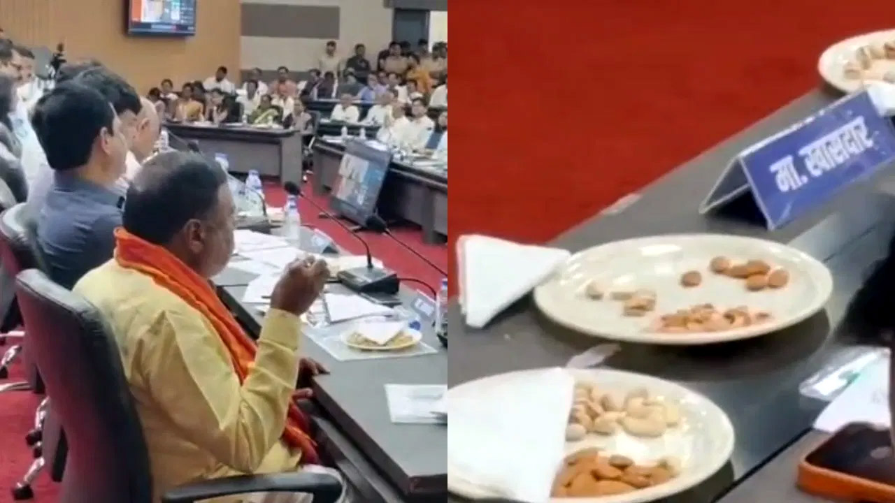 दुष्काळाच्या बैठकीत नेत्यांचा काजू,बदामावर ताव; विरोधक आक्रमक